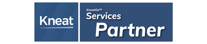 Kneat Gx Services Partner logo in blue and white