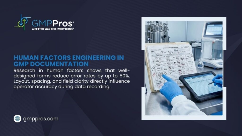 Manual Transcription Errors in Batch Records: Risks, Causes, and How to Prevent Them 3 Close-up of redesigned pharmaceutical batch record template with clear structured fields, side-by-side with cluttered handwritten form, operator interacting with both, clean laboratory setting, high resolution, professional tone